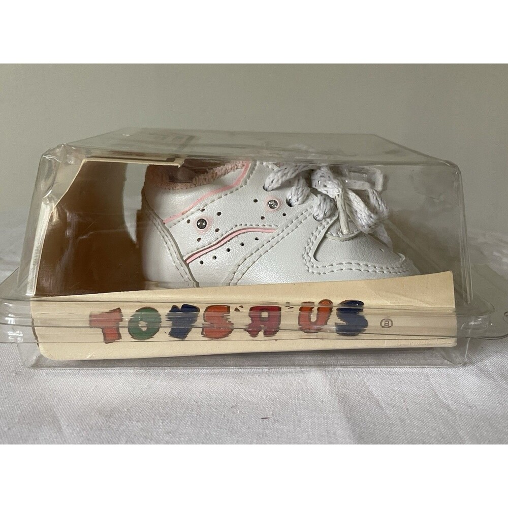 Vintage Toys R Us Shoes Baby Girl Shoes Size 1 White Pink Rhinestones Sneakers